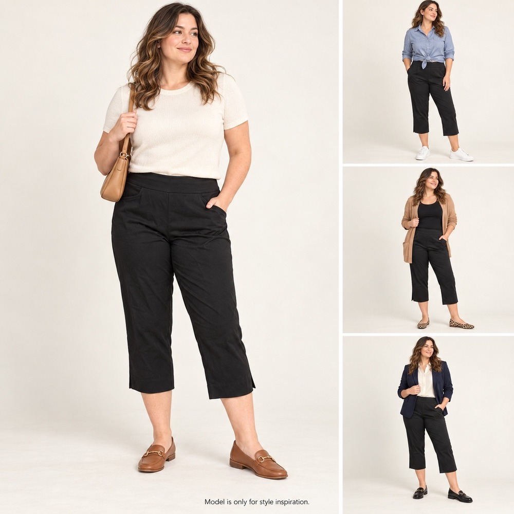 George Capri Pants Womens L 12-14 Black Rayon Blend Stretch Pull On Crop Pockets